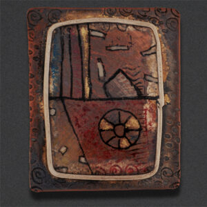 Image of Pin 5, copper, gold filled bezel, color pencil, color pen, resin