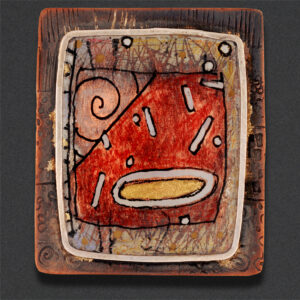 Image of Pin 4, copper, gold-filled bezel, color pencil, color pen, resin